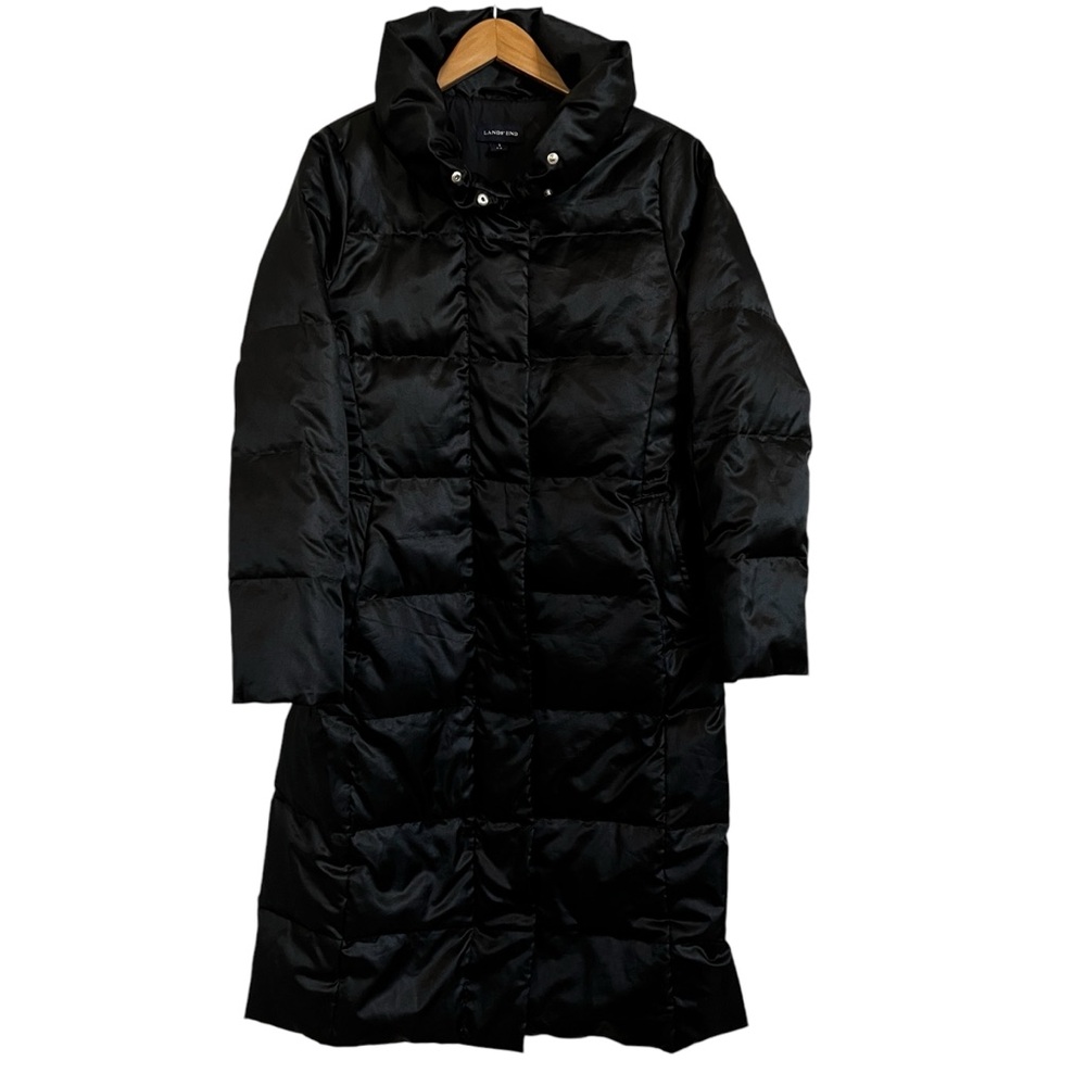 Lands' End Women's Size S Black Goose Down Jacket Coat Puffer Long Winter. - Picture 1 of 9